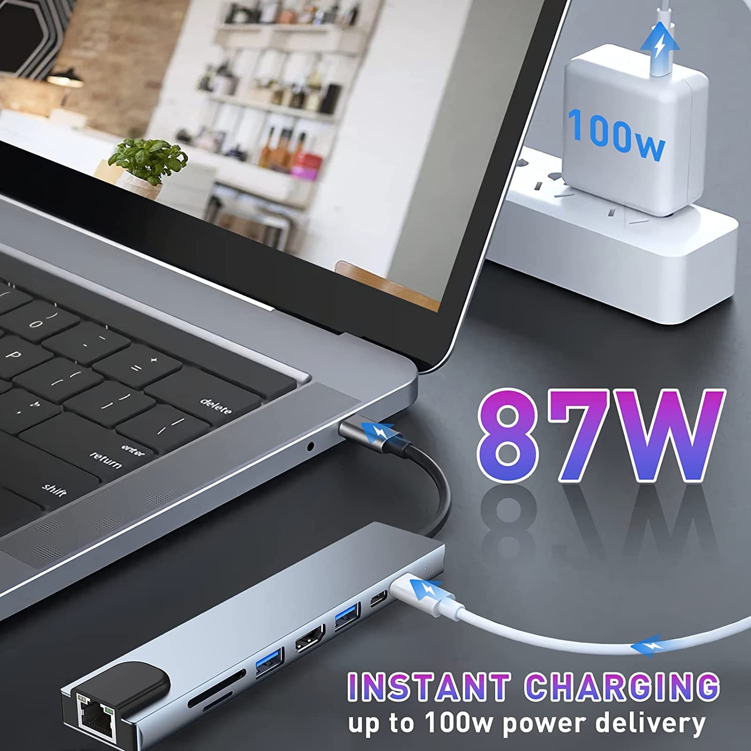 8-in-1 -C Hub with  RJ45 Ethernet, HDMI, USB 3.0 & SD/TF Card Reader