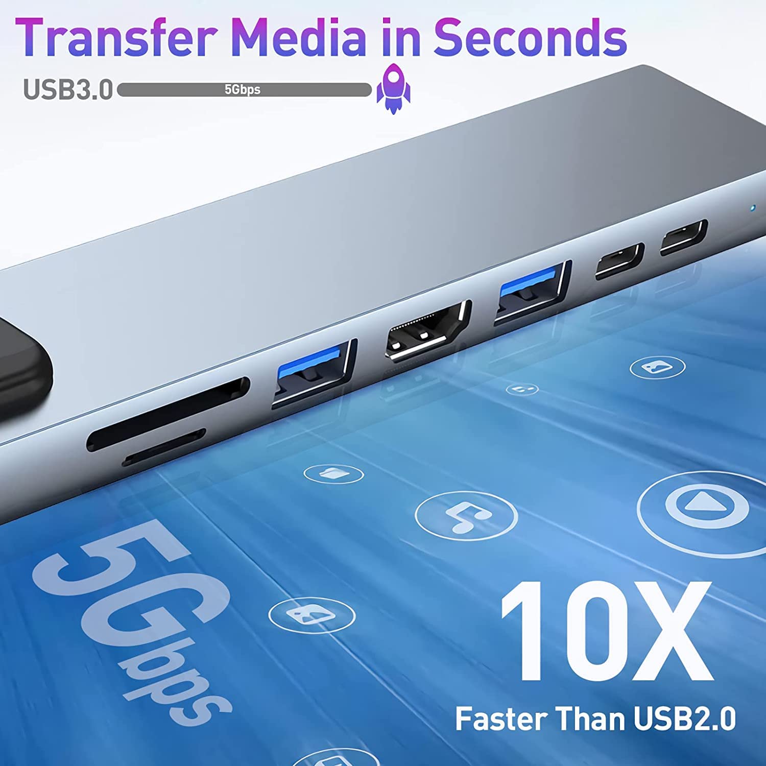 8-in-1 -C Hub with  RJ45 Ethernet, HDMI, USB 3.0 & SD/TF Card Reader